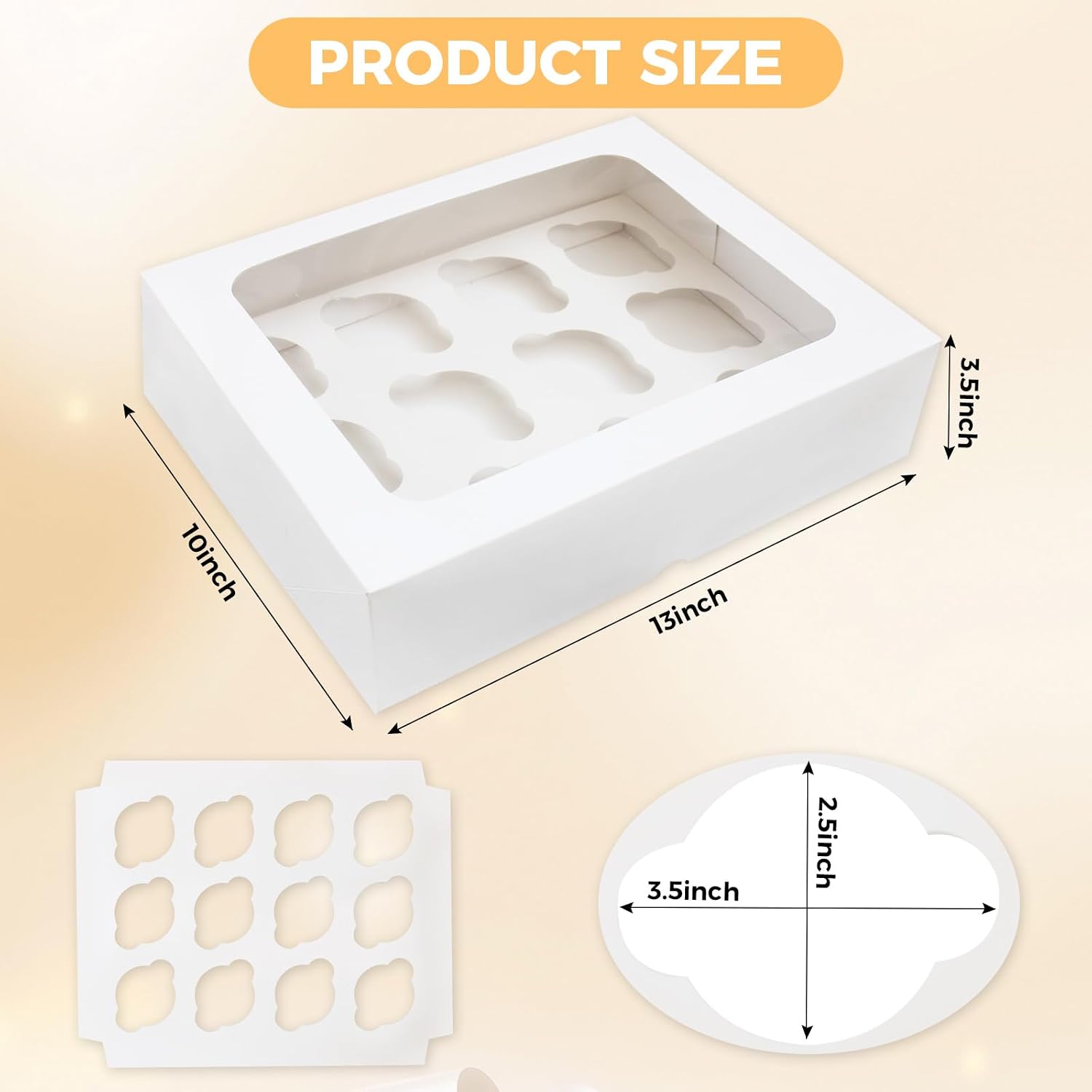 6 Packs Cupcake Boxes, 13x10x3.5 Inch White 12 Count Cupcake Containers with Clear Window, Auto-Pop Up Cupcake Carrier with Inserts for Cup Cake, Cupcake Holder for Muffin, Cookies and Pastry