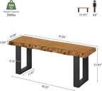 47" Solid Wood Entryway Bench, Industrial Wooden Shoe Bench with Metal Legs, Narrow Long End of Bed Bench for Bedroom, Living Room, Small Space, Easy Assembly