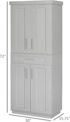 Modern Kitchen Pantry Freestanding Cabinet Cupboard with Doors and Drawer, Adjustable Shelving, Grey,15.75 * 30 * 72