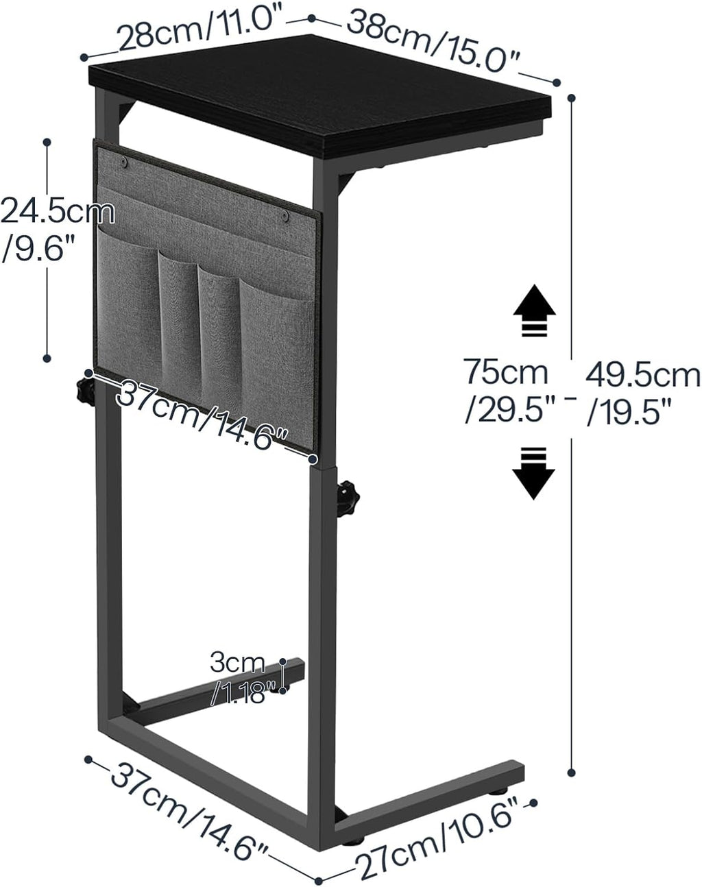 HOOBRO End Table, C Shaped Side Table with Storage Shelf, Small C Table for Couch, Adjustable Height Side Table for Small Spaces, 29.5'' Tall Couch Table that Slide Under BK29SF01-BB77SF01