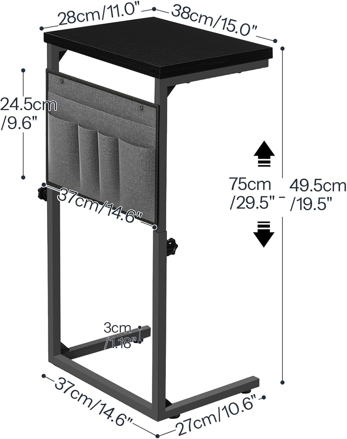 HOOBRO End Table, C Shaped Side Table with Storage Shelf, Small C Table for Couch, Adjustable Height Side Table for Small Spaces, 29.5'' Tall Couch Table that Slide Under BK29SF01-BB77SF01