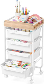 APEXCHASER Utility Cart with 4 Drawers,Rolling Storage Cart for Crafters Artists Kids Teacher Student Storage Arts Crafts & Sewing Study Supplies in Craft Room Dorm Classroom Kids Room-White
