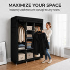 American Dream Heavy Duty Storage Closet, Black, 50.3" W x 18" D x 67" H | Freestanding, Wardrobe Organizer Cabinet, With Shelving