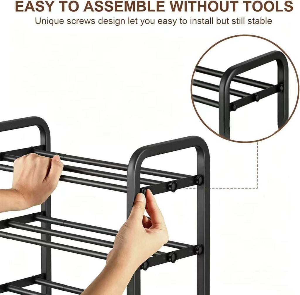 3-Tier Expandable Shoe Rack, 17"-41" Adjustable Shoe Shelf Storage Organizer, Heavy Duty Metal Free Standing Shoe Rack for Entryway Closet Doorway, Suitable for Families & Renters