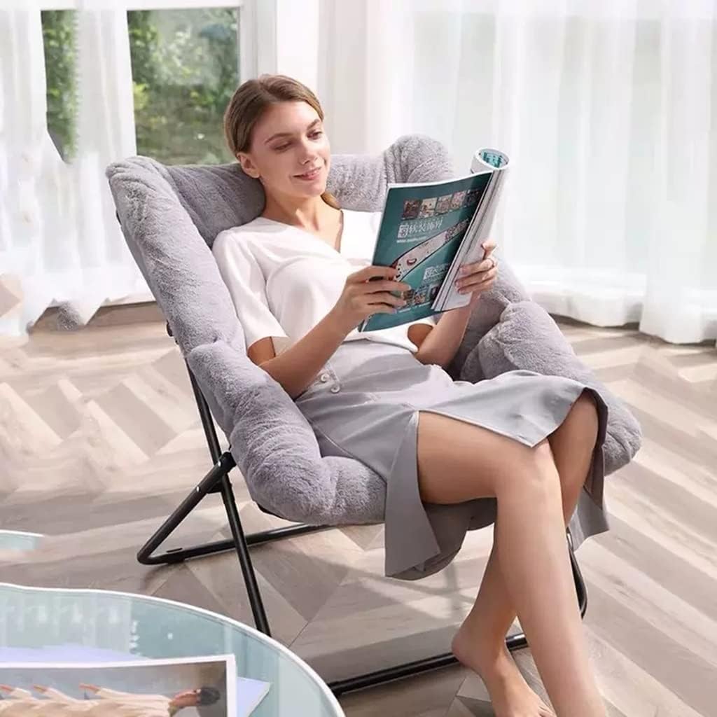 Faux Fur Oversized Saucer Chair for Living Room Folding Lounge with Soft Furry Accent Metal Frame Moon(Grey)