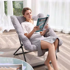 Faux Fur Oversized Saucer Chair for Living Room Folding Lounge with Soft Furry Accent Metal Frame Moon(Grey)