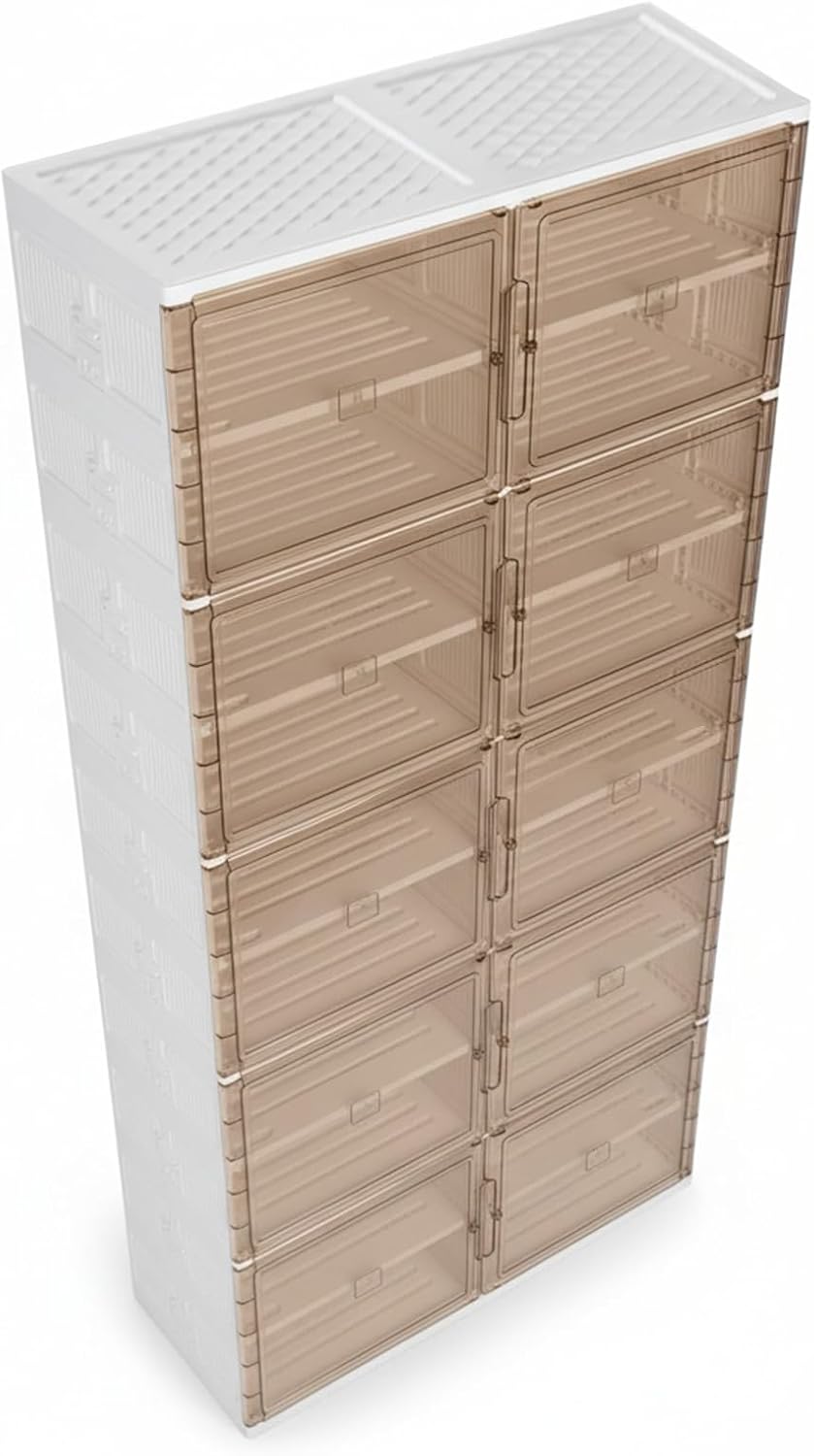 10 Tiers 40 Pairs Easy Assembly Shoe Shelves Organizer with Doors Foldable Shoe Rack Organizer Cabinet for Entryway Living Room