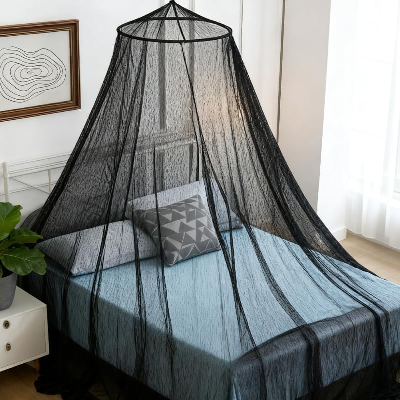 WADORN Mosquito Net Bed Canopy, Large Black Hanging Bed Net from Ceiling Dome Mosquito Net with Install Accessories for Single Twin Full Queen Size Bed Indoor Outdoor Use and Travel