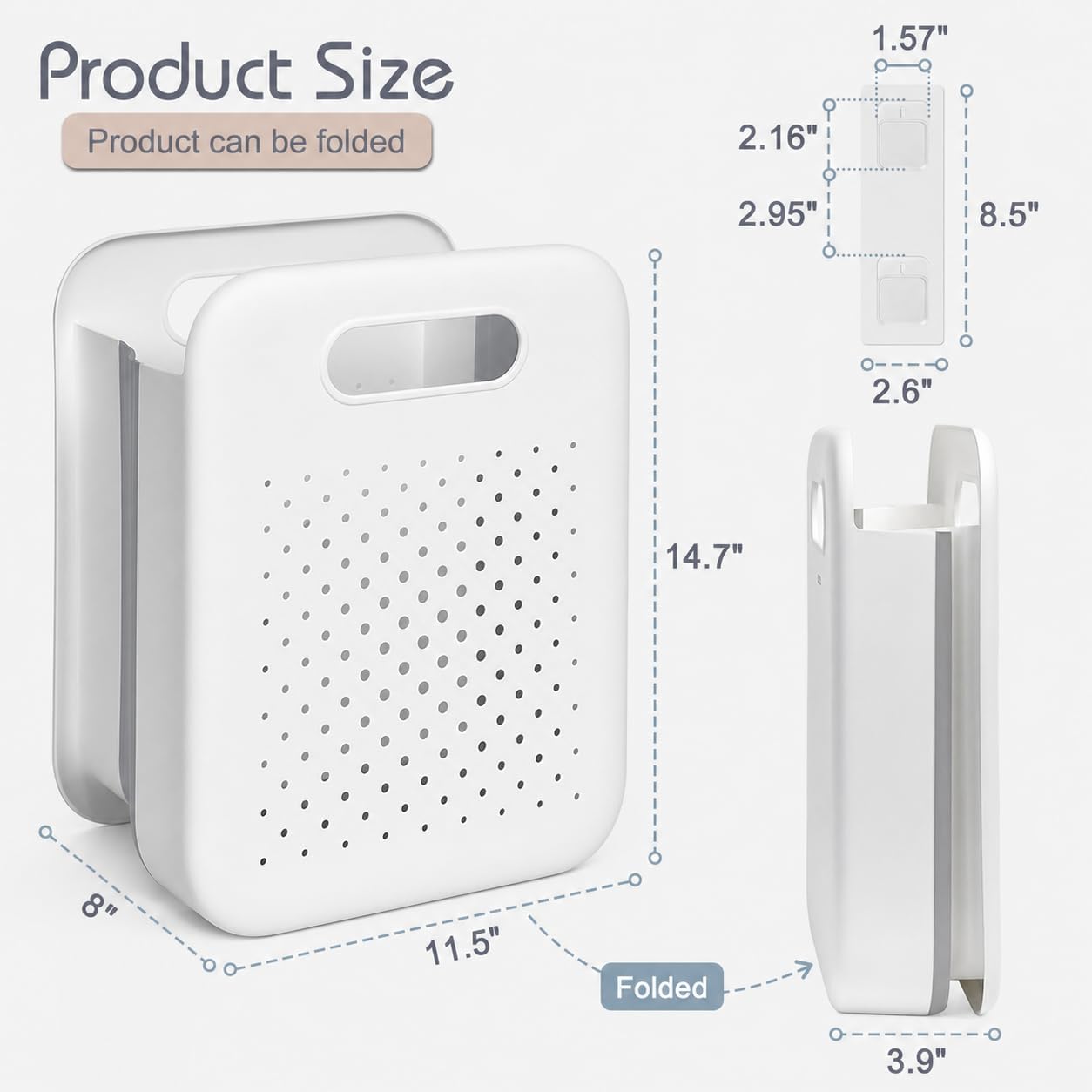 Goderewild Collapsible Laundry Basket, Space-Saving Wall-Mounted Hamper, Detachable Hanging Organizer for Home, Dorms, RVs, Measures 11.8" x 8" x 14.7" In (White)