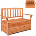 Outvita Outdoor Wood Storage Bench, Wooden Large Deck Box with Seating & Armrest, Waterproof Patio Organizer Loveseat for Garden Porch Deck Backyard Poolside, Natural