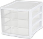 Sterilite 4-Pack 3 Drawer Unit, Stackable Plastic Organizer with Drawers, White Frame - Multi-Purpose Countertop Storage Containers for Office Supplies, Craft Rooms, Classrooms and Home Organization