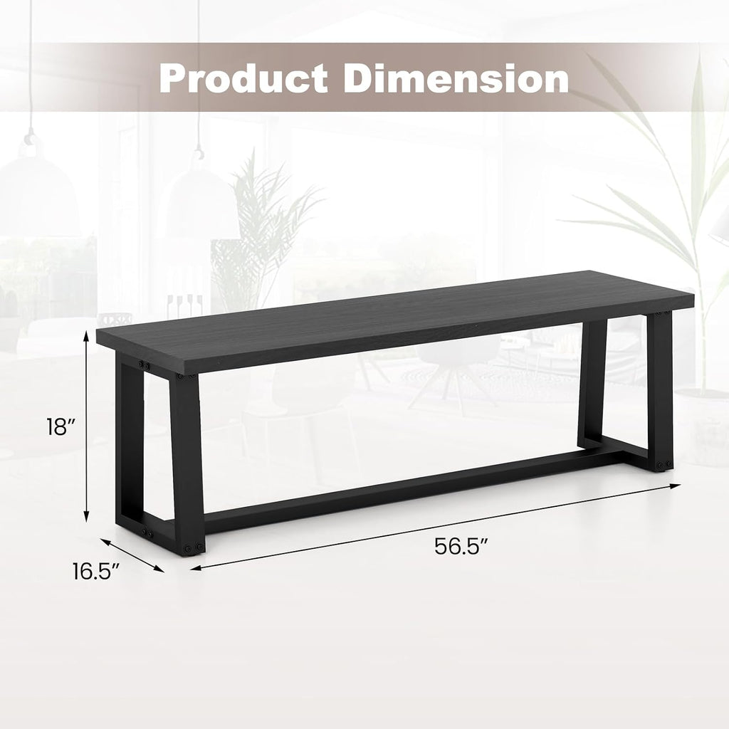 Giantex 56.5" L Wood Dining Bench, Industrial Table Bench w Metal Frame, Adjustable Footpads, 440LBS Load Capacity, Farmhouse Bench for Kitchen, Dining, Living Room, Entryway (Black, Rectangular)