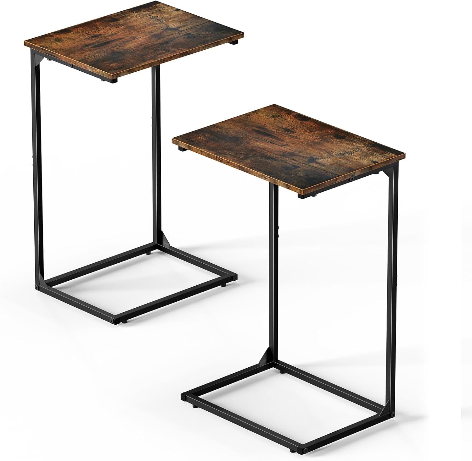 C Shaped End Tables Set of 2, Couch Tables that Slide Under Sofa, High Table TV Trays for Living Room & Bedroom, Modern Side Tables with Sturdy Metal Frame, Rustic Brown (Rustic Brown)