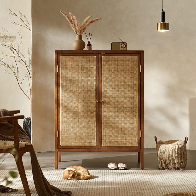 Entryway Cabinet Rattan Storage Cabinet Modern Wooden Dining Sideboard Home Use Entrance Cabinet Storage Cabinet Sideboard Storage Cabinet