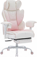 Big and Tall Gaming Office Chair 400lbs - Heavy Duty Ergonomic Computer Desk Chair with Footrest, Adjustable Armrests, High Back PU Leather with Racing Style (White/Pink)