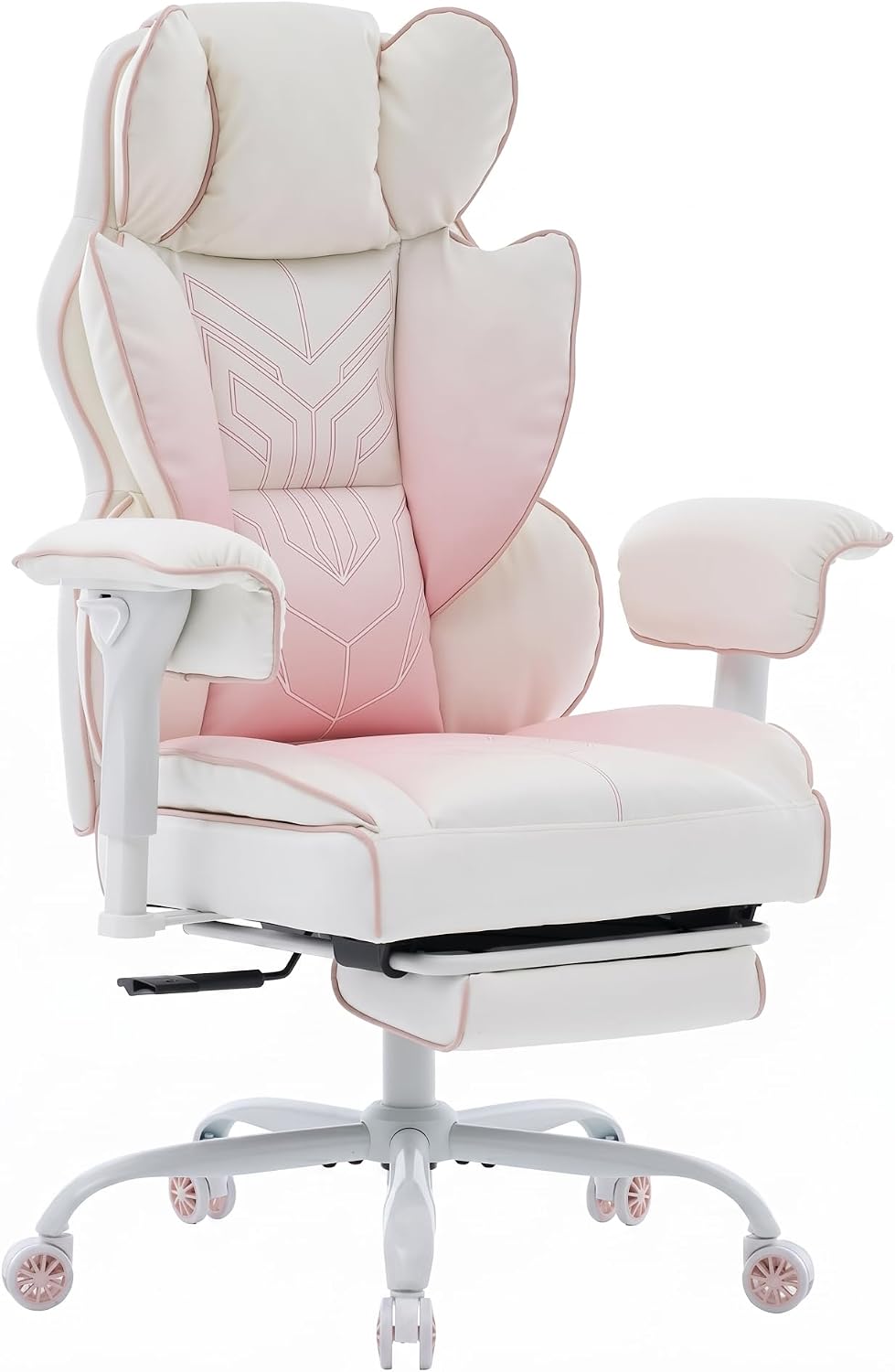 Big and Tall Gaming Office Chair 400lbs - Heavy Duty Ergonomic Computer Desk Chair with Footrest, Adjustable Armrests, High Back PU Leather with Racing Style (White/Pink)