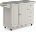 53.5" Kitchen Island Cart with Storage, Rolling Kitchen Cart on Wheels with Stainless Steel Top, Mobile Prep Station with Drawers, Cabinets, Adjustable Shelves & Towel Rack, Solid Wood, Off White