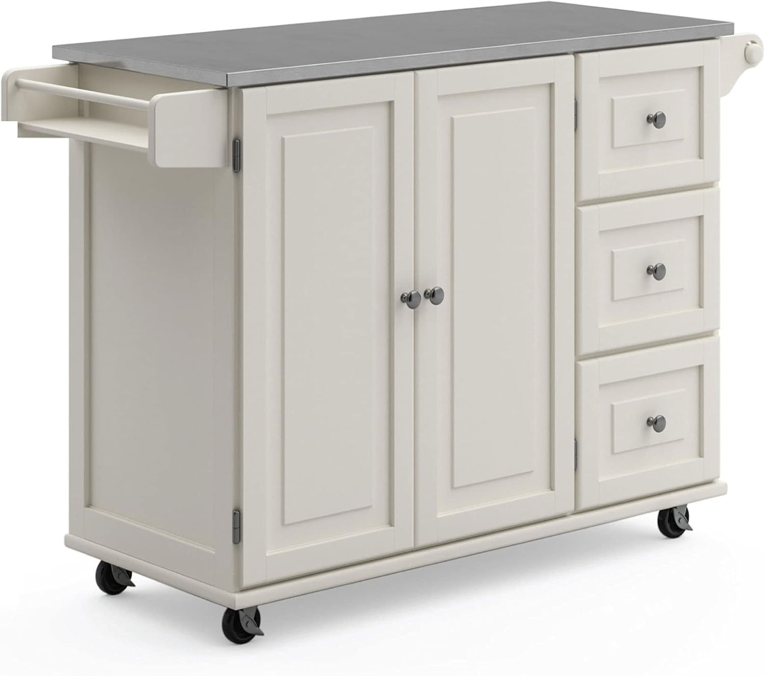 53.5" Kitchen Island Cart with Storage, Rolling Kitchen Cart on Wheels with Stainless Steel Top, Mobile Prep Station with Drawers, Cabinets, Adjustable Shelves & Towel Rack, Solid Wood, Off White