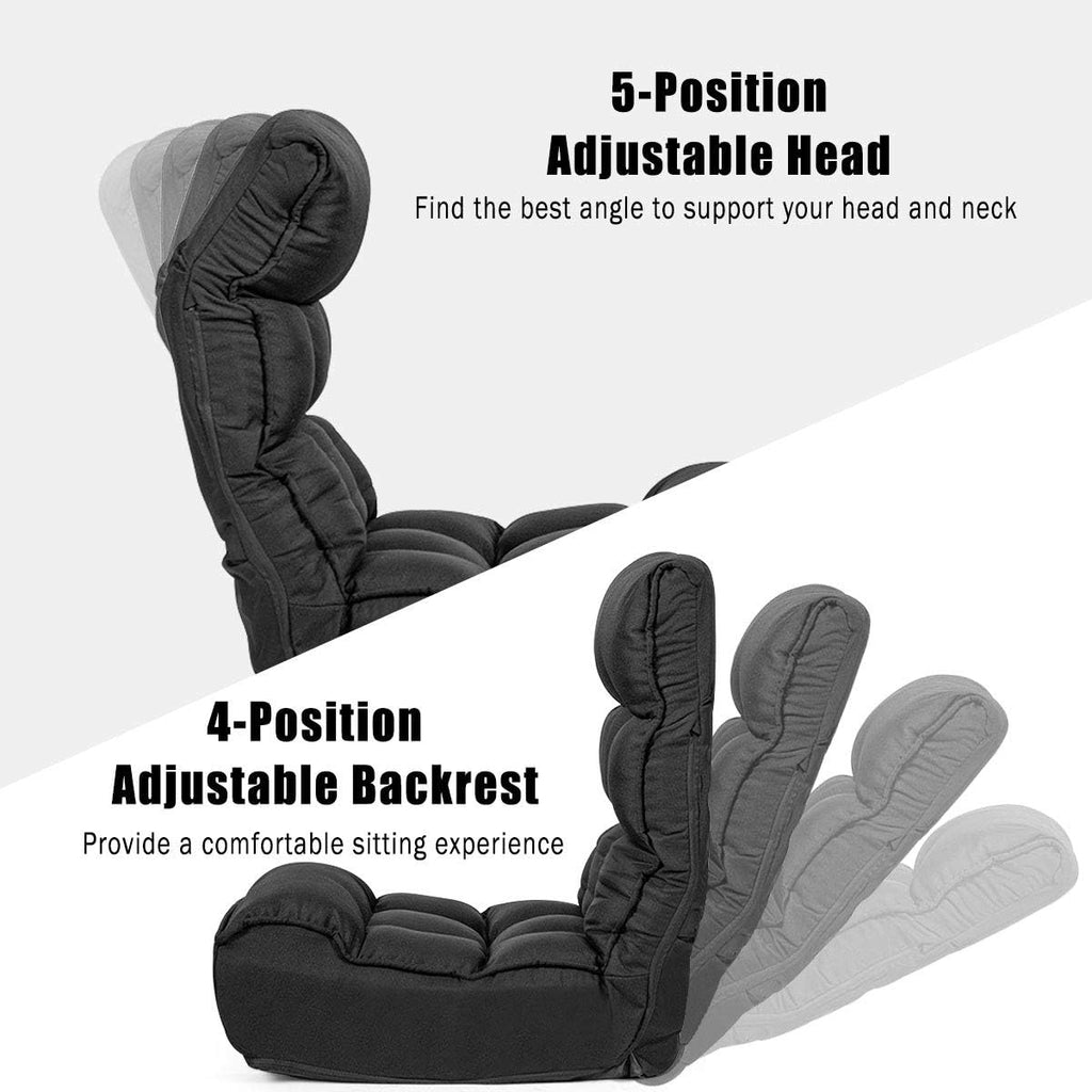 DORTALA Foldable Floor Chair for Adults, Memory Foam Gaming Chair w/ 5-Position Adjustable Head and Back Support, Indoor Seat for Bedroom, Living Room, Gaming Room, Black