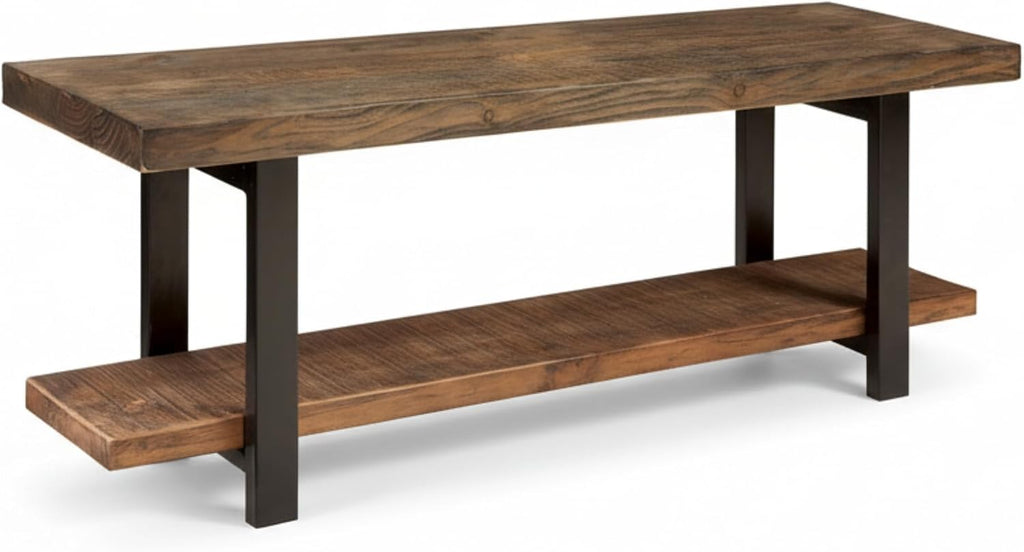 Alaterre Furniture Pomona Entryway Bench – Modern Rustic 48-Inch Solid Wood Bench with Open Bottom Storage Shelf – Farmhouse Hallway Seating for Mudroom or Foyer (Rustic Brown)