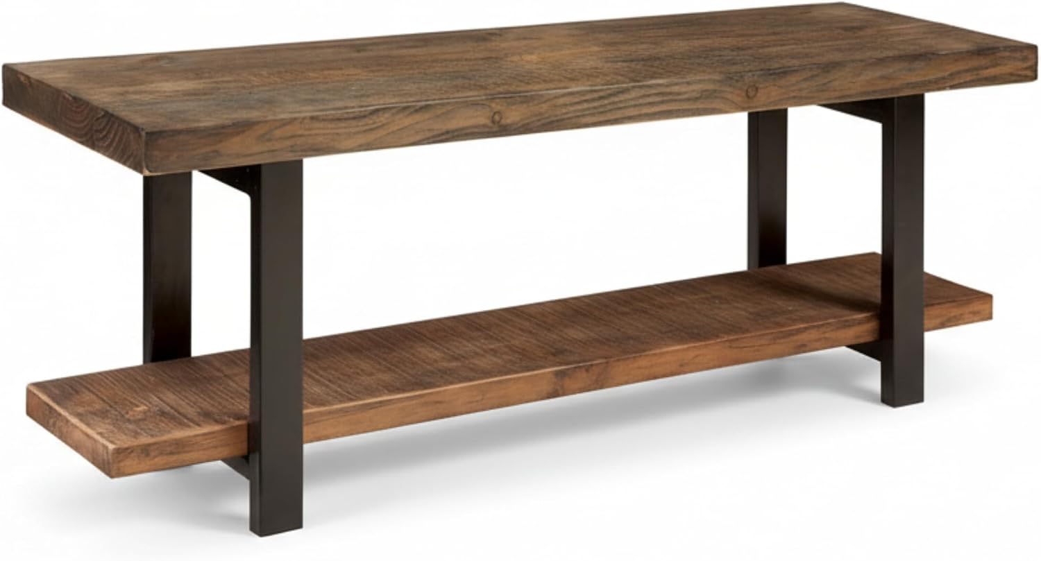 Alaterre Furniture Pomona Entryway Bench – Modern Rustic 48-Inch Solid Wood Bench with Open Bottom Storage Shelf – Farmhouse Hallway Seating for Mudroom or Foyer (Rustic Brown)