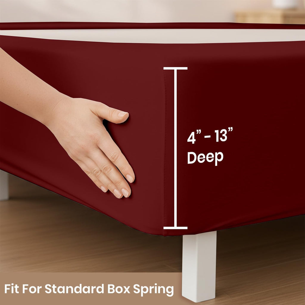 Box Spring Cover Queen Size - Jersey Knit Stretchy Wrap Around 4 Sides, Non-Slip Bed Skirt Alternative, Ultra Soft Wrinkle & Fading Resistant, Fits 4-13" Deep, Burgundy
