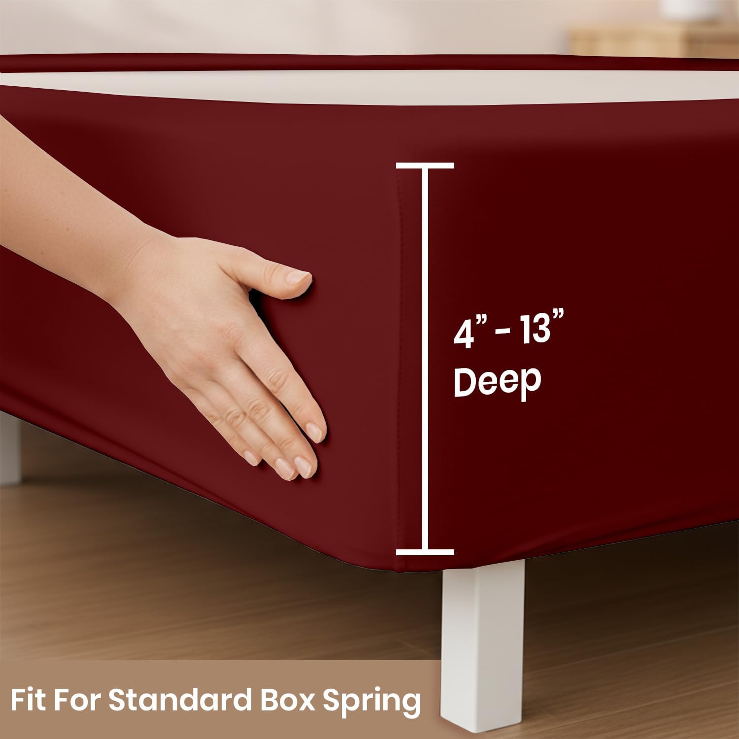 Box Spring Cover Queen Size - Jersey Knit Stretchy Wrap Around 4 Sides, Non-Slip Bed Skirt Alternative, Ultra Soft Wrinkle & Fading Resistant, Fits 4-13" Deep, Burgundy
