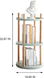 3-Tier Rotating Side Table, Round End Table with Storage Basket & Bookends, Modern Narrow Nightstand for Small Spaces, Living Room, Bedroom, Mint Green & Natural Wood