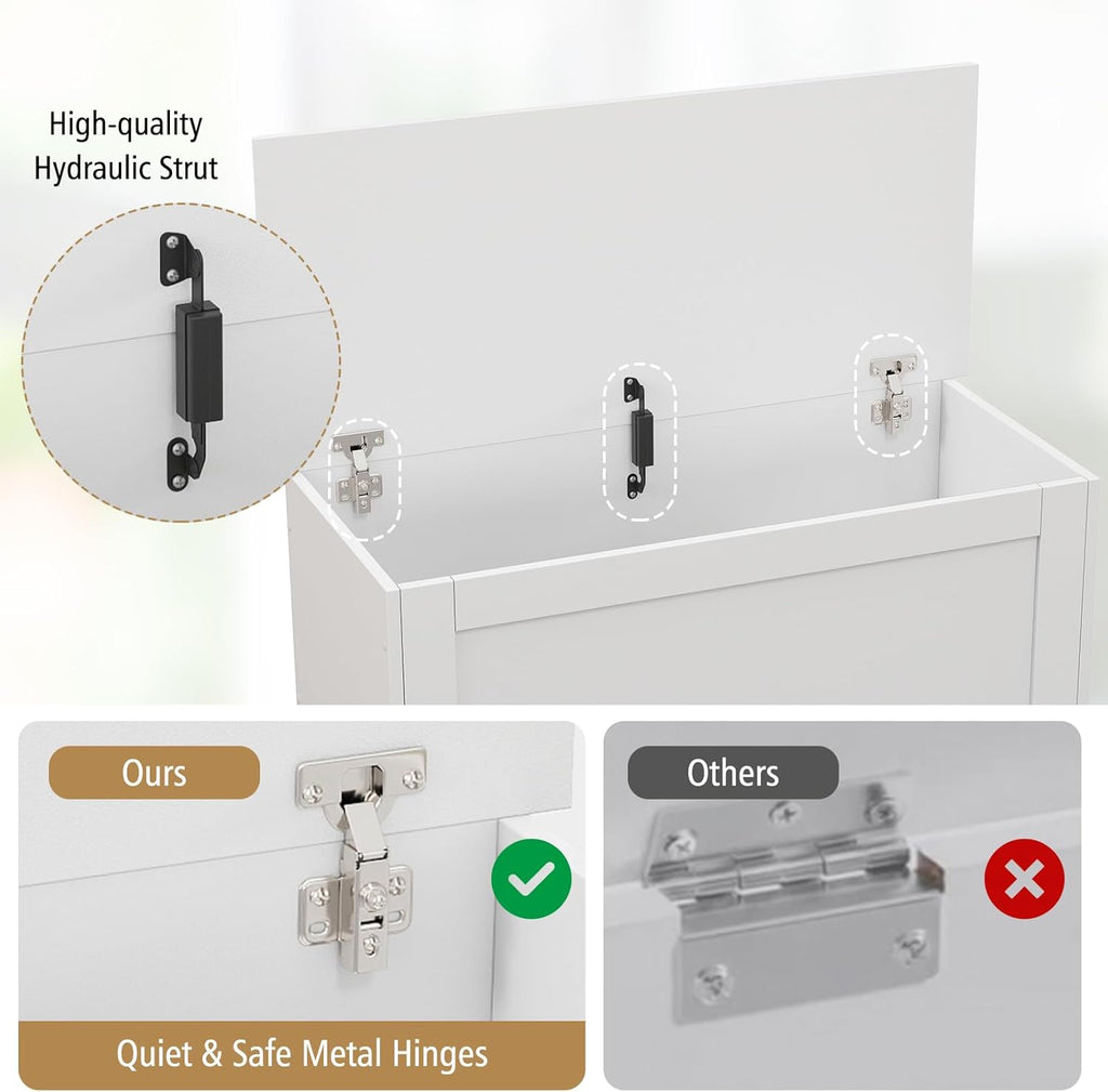 LOKO 35.5” Storage Chest, Lift Top Storage Box with Metal Hinges, Wooden Storage Bench with Safety Hydraulic Strut, Large Modern Storage Trunk for Living Room, Bedroom, Entryway (White)
