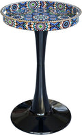 Gesodant Boho Chic Round Side Table, 13" Artistic Patterned Small Drink Table with Glossy Tray Top, Stable Hourglass Pedestal Base, Unique Plastic End Table for Living Room, (Moroccan)