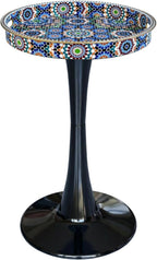 Gesodant Boho Chic Round Side Table, 13" Artistic Patterned Small Drink Table with Glossy Tray Top, Stable Hourglass Pedestal Base, Unique Plastic End Table for Living Room, (Moroccan)
