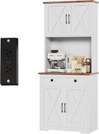 GarveeLife 71" Pantry Cabinet with Charging Station, Tall Kitchen Pantry Storage Cabinet with Microwave Stand, Large Farmhouse Kitchen Hutch with Cabinet Doors & Drawer for Living Room, Dining Room