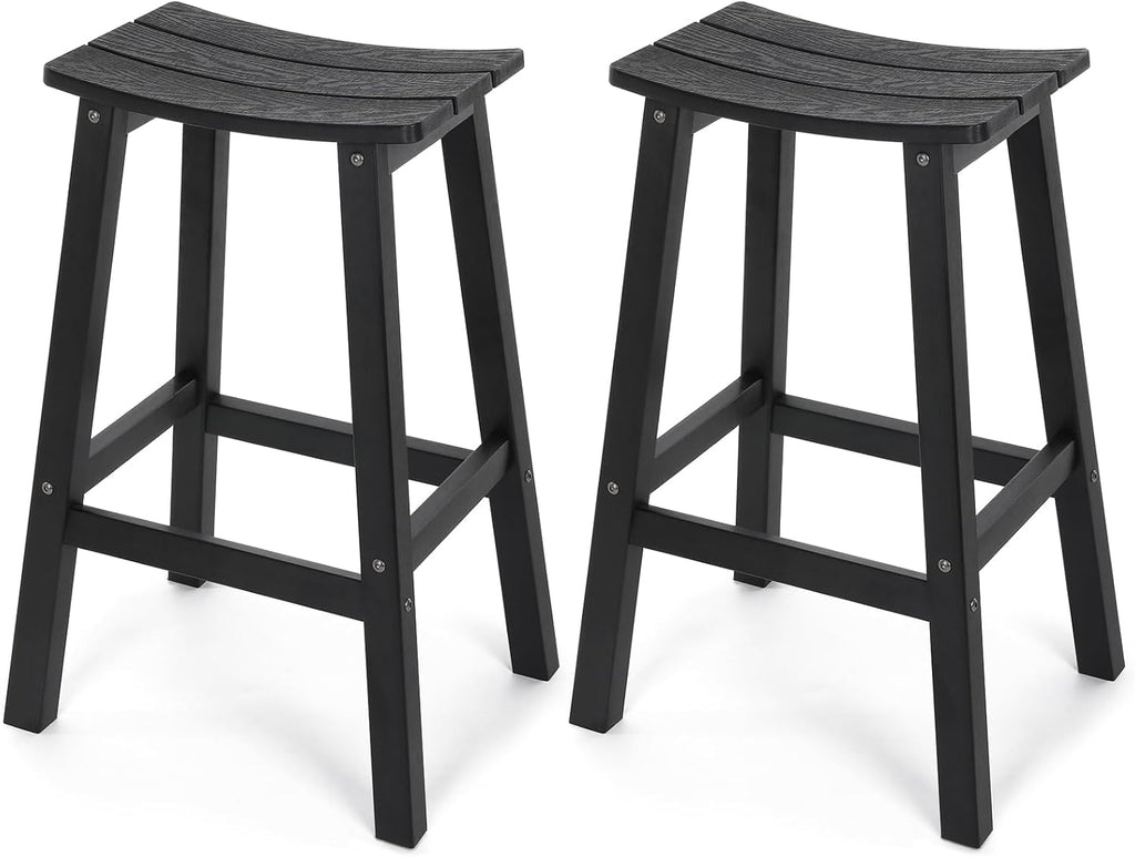 Stoog All-Weather Bar Stools Set of 2, 28" Outdoor Barstools with 400 lbs Capacity, Low Maintenance HIPS Patio Furniture for Kitchen Counter, Deck & Garden, Black