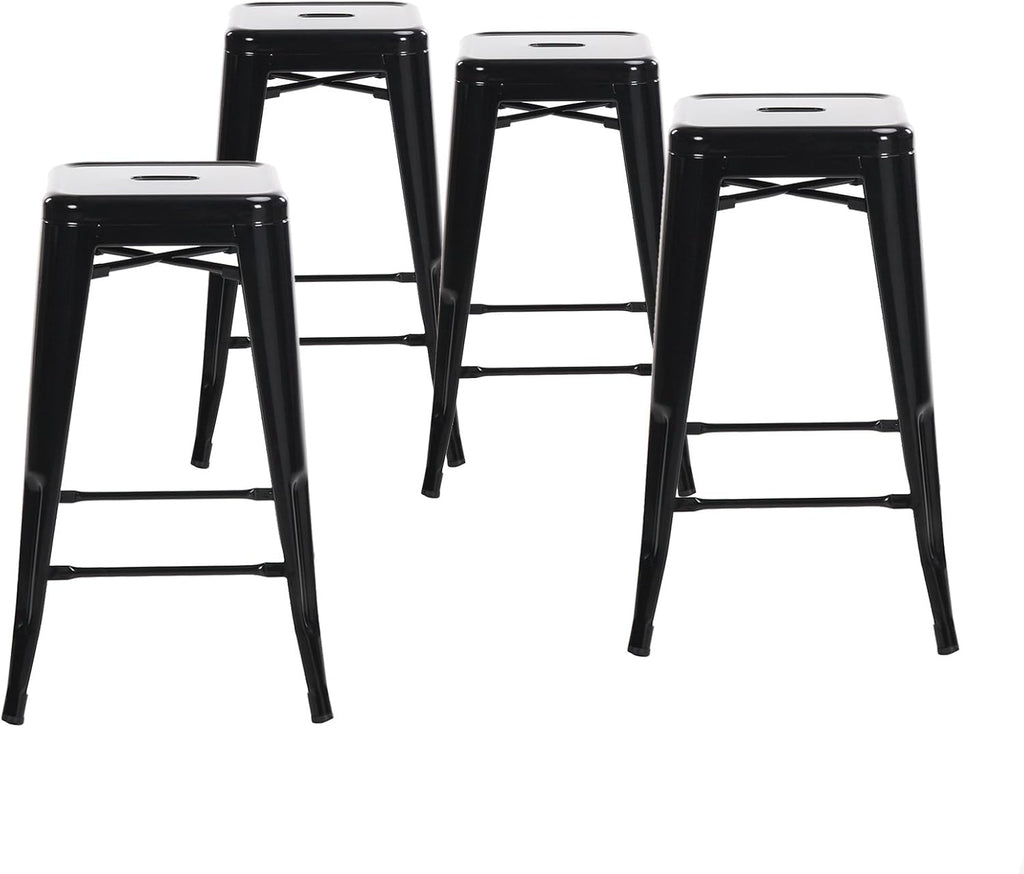Buschman Metal Bar Stools 24" Counter Height, Indoor/Outdoor and Stackable, Set of 4 (Black)