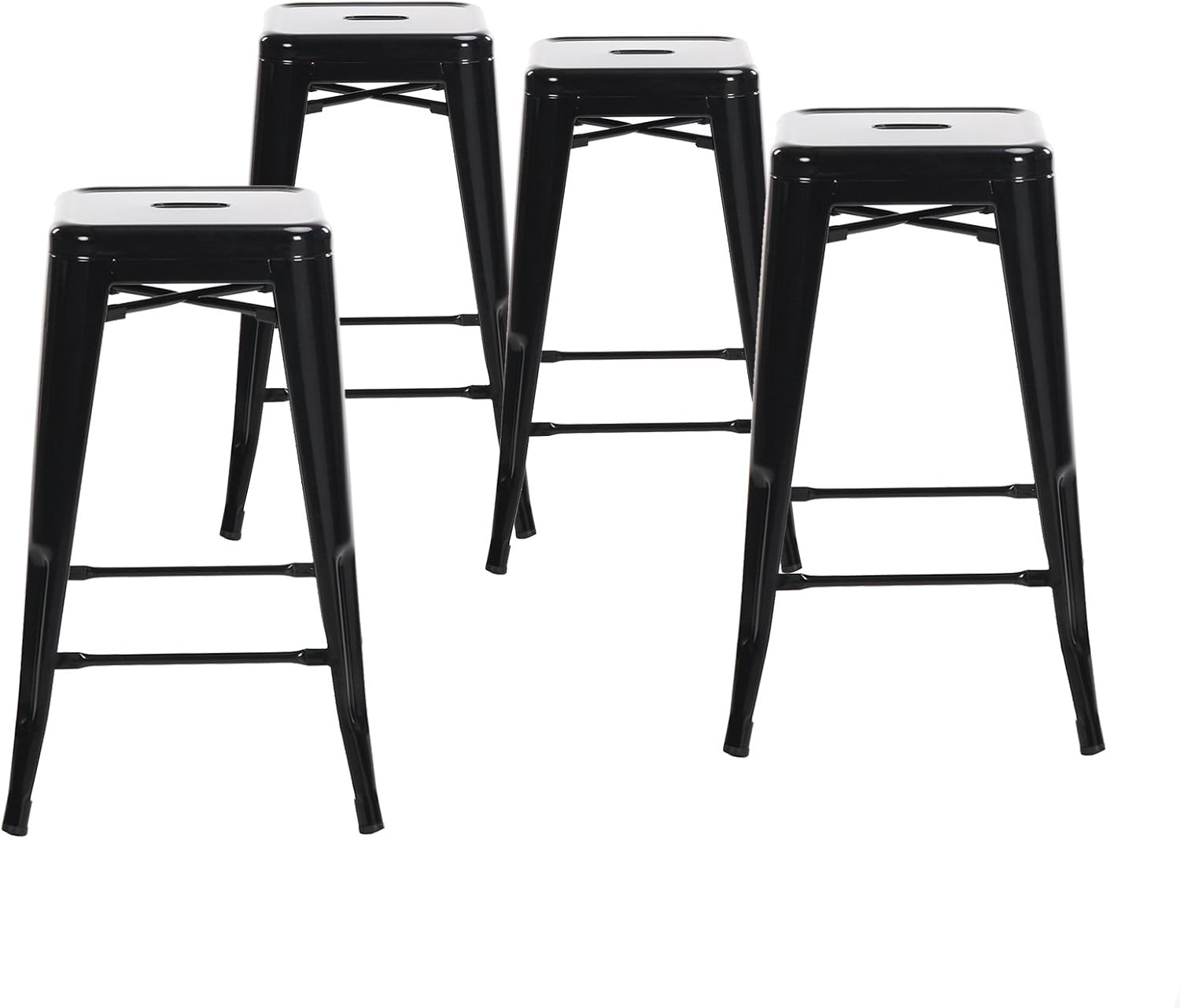 Buschman Metal Bar Stools 24" Counter Height, Indoor/Outdoor and Stackable, Set of 4 (Black)