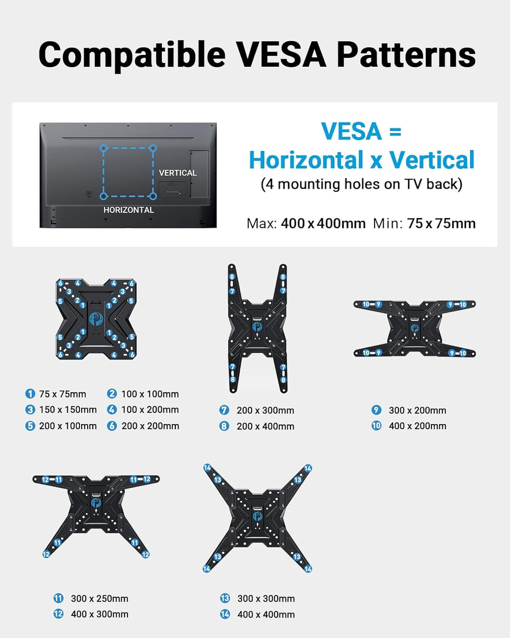 Pipishell TV Wall Mount for Most 26 32 50 55-60 inch TVs, Full Motion TV Mount with Swivel, Tilt & Extension, Single Stud Wall Mount Bracket Holds up to 77 lbs, Max VESA 400x400mm, PIMF11