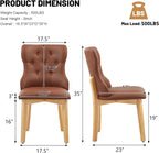 Faux Leather Dining Chairs Set of 2, Upholstered Dining Room Chair with Button Tufted, Solid Wood Legs, Mid Century Modern, Luxury Wingback Side Chair for Living Room, Kitchen, Restaurant, Brown