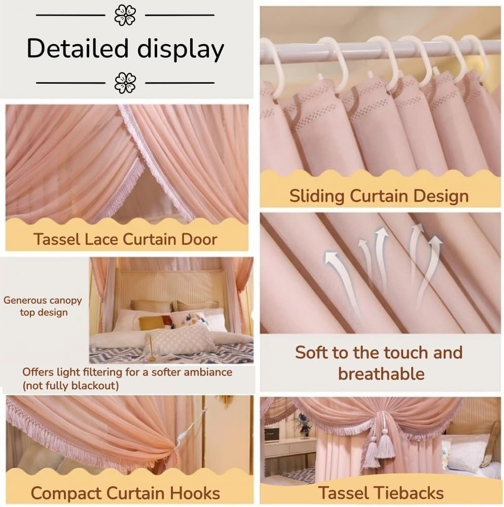4 Corner Post Bed Canopy, Double Layer Mosquito Net, 4 Opening Bed Drape, Luxurious Canopy Bed Curtain for Adults, Bedroom Decor(Green,59.1 x 78.7 in)