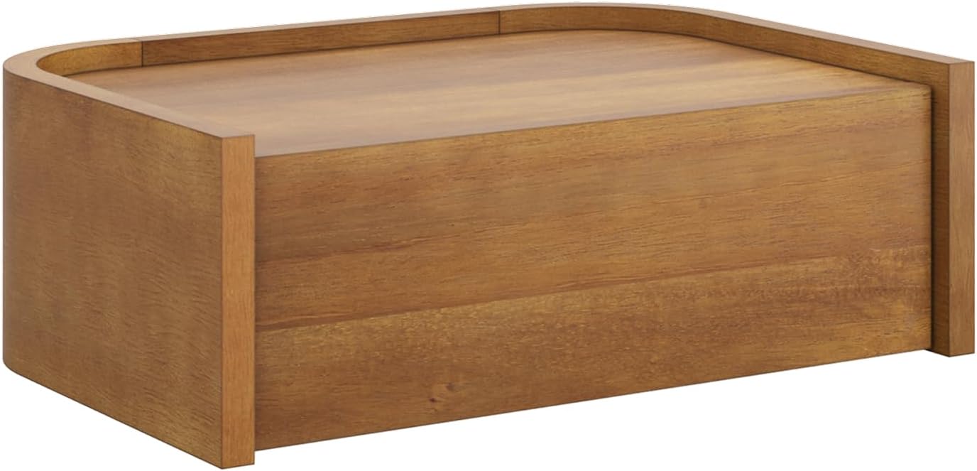 Nathan James Tyla Wall Mounted Bedside Table, Floating 1-Drawer Nightstand with Rounded Edges, Light Brown