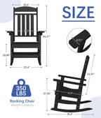 FOOWIN 3-Piece Outdoor Rocking Chairs Set, High Back Patio Rocker with Side Table, HDPE All Weather Resistant Oversized Rocking Chairs for Indoors, Porch, Patio, Backyard, Black (Black, 3-Set)