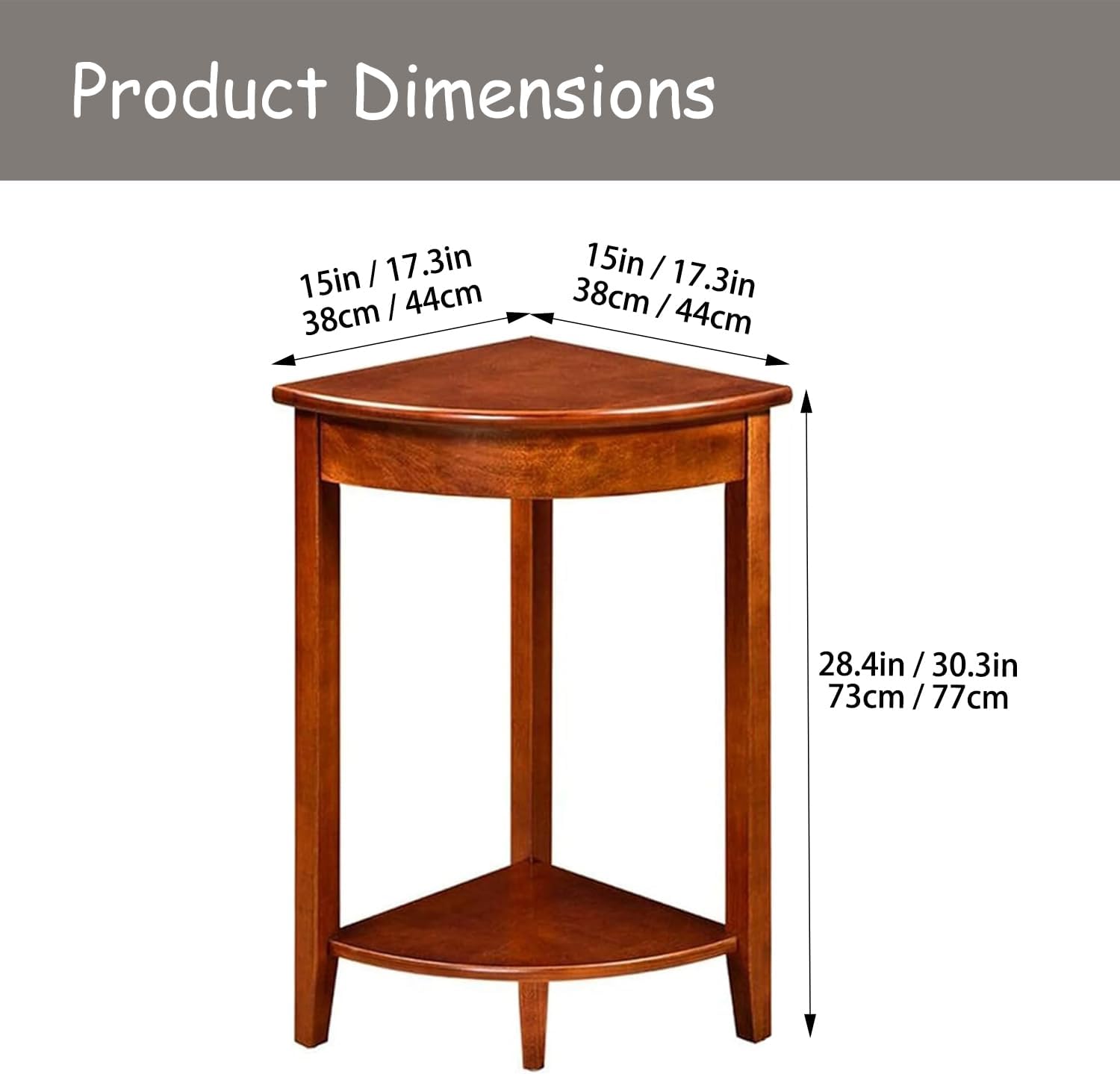 Solid Wood Corner Wedge Table, Triangle Corner Side Table with 2 Shelves, Space-Saving Accent Table for Entryway, Hallway, Small Spaces (White, 17.3" L * 17.3" W * 30.3" H in, Wood)