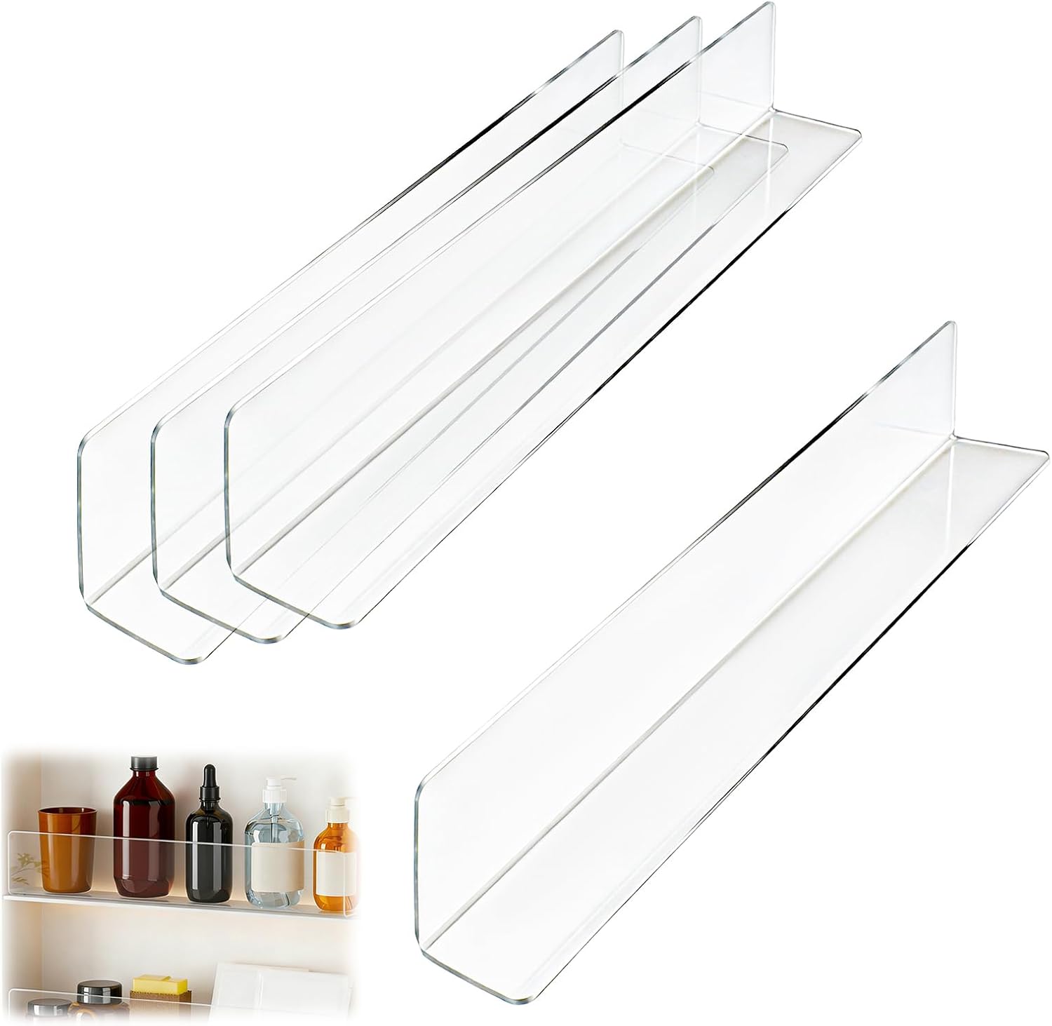 4 Pack Thickened Acrylic Shelf Dividers with Adhesive Tapes, L11.8 x W1.6 x H2.4in Clear L-Shape Shelf Separators Organizer for Closet Organization Cabinet Drawer Bookcase Retail