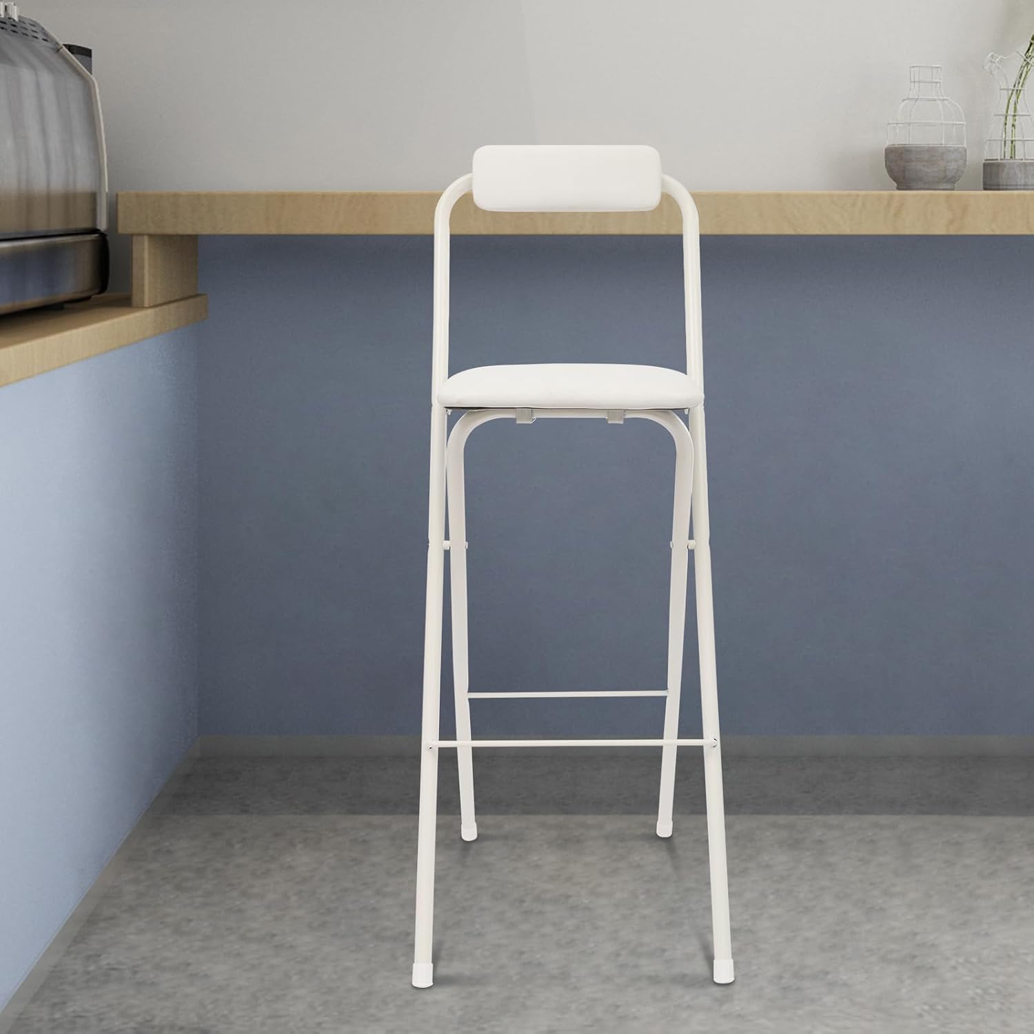 Portable Folding Chair, Stool, Bar Chair: 75cm Seat Height, White Color. Easy to Fold and Carry. Perfect for Home or Outdoor.