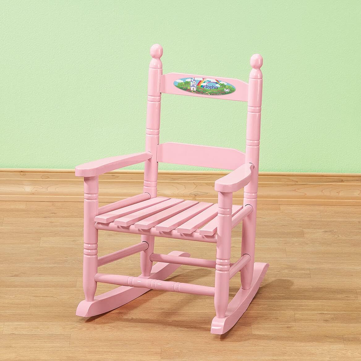 Fox Valley Traders Custom Childrens Rocking Chair, Features Classic Rocker Design and Hardwood Construction, Pink Finish with Princess Design