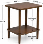 Solid Wood End Table, 2-Tier Side Table with Storage Shelf, Rubber Wood Nightstand for Living Room and Bedroom, Walnut Brown