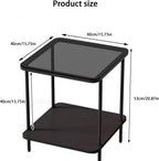 EASYSOUL Small Square Glass Coffee Tables for Living Room, 15.75 x 15.75 x 20.87 in, Side Table with 2 Drawers, Simple & Modern Nightstands for Small Space, Black End Tables (Black)