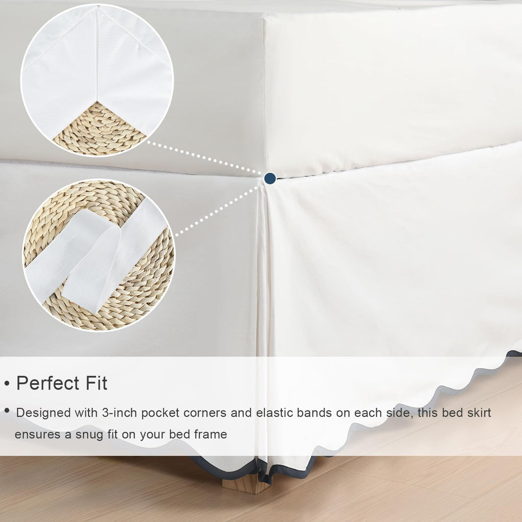 HIG Off White Chic Queen Bed Skirt - Easy Fit Scallop Edge Pleated Bedskirts, 14 Inch Drop Anti-Slip Dust Ruffle, Thick Fabric for Enhanced Privacy, Pre-Washed for Long-Lasting Use(N60022)