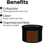 Christmas Wreath Storage Bag,Collapsible Felt Holiday Garland Container with Zipper & Handle, Durable Wreath Organizer Bin for Seasonal Decor Storage 20 x 12 (Black, 12 x 20)