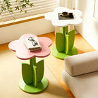 Flower-Shaped Side Table, Funky Y2K Nightstand, Cute Coffee Table for Sofa, Colorful Decorative Accent Table for Bedroom, Living Room, Balcony(White)