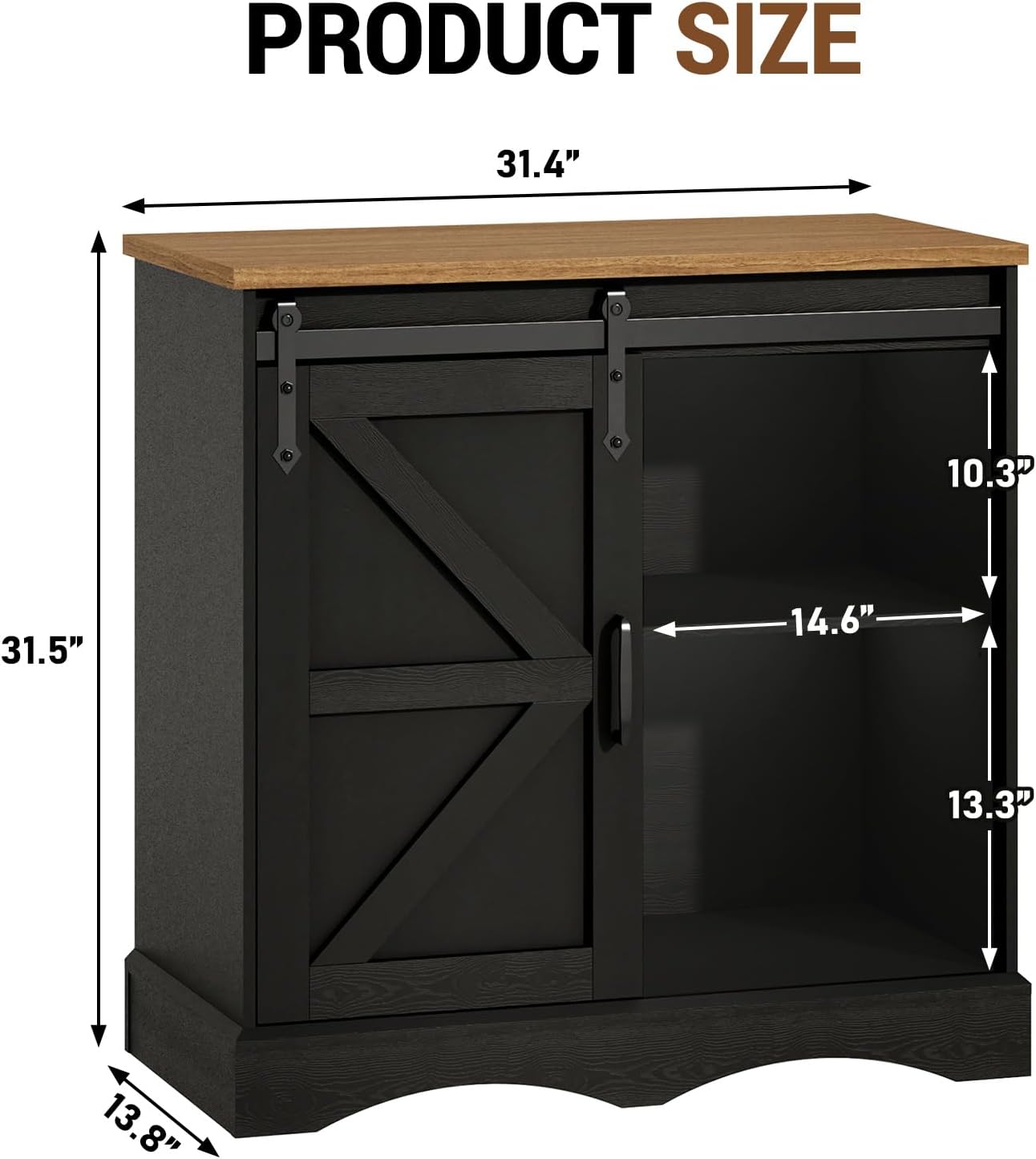 HOMFAMILIA 31.5" H Farmhouse Coffee Bar Cabinet w/Storage, White Kitchen Coffee Station with Sliding Barn Door, Rustic Buffet Cabinet with Adjustable Shelves, for Kitchen, Living Room, Black